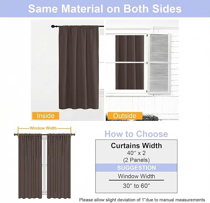 Simplebrand Ava Chocolate Short 36 Inches Blackout Curtain 2 Panels Set