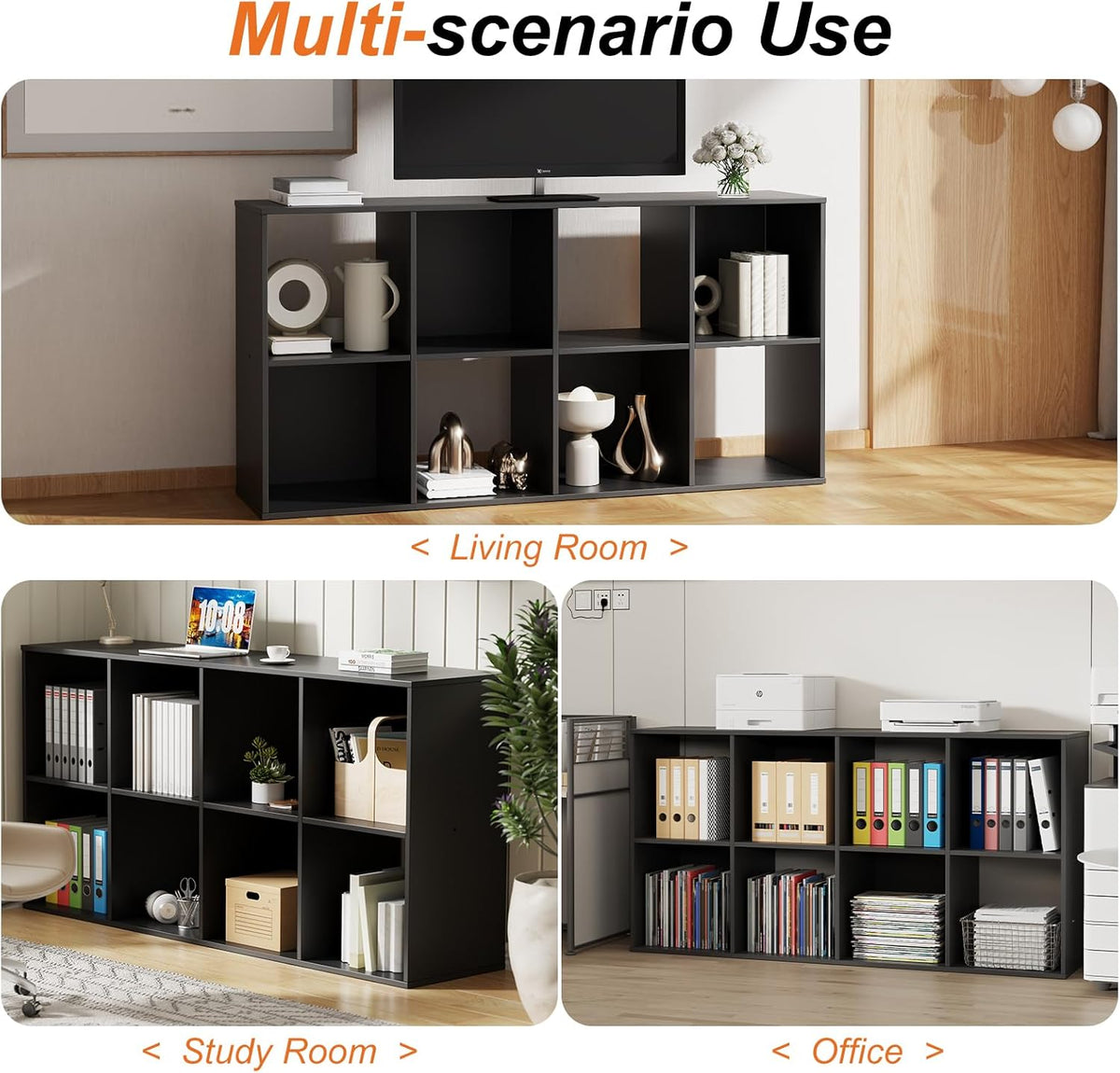 Sweetcrispy 8 Cube Storage Organizer - Open Cube Bookshelf with 4 Removable Back Panels, Display Storage Bookcase for Living Room, Bedroom, Entrance Hall, Home Office,47.7" L×11.6" W×24" H, Black