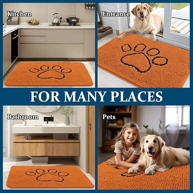 OLANLY Dog Door Mat for Muddy Paws 36x24, Paw Print Design, Absorbs Moisture