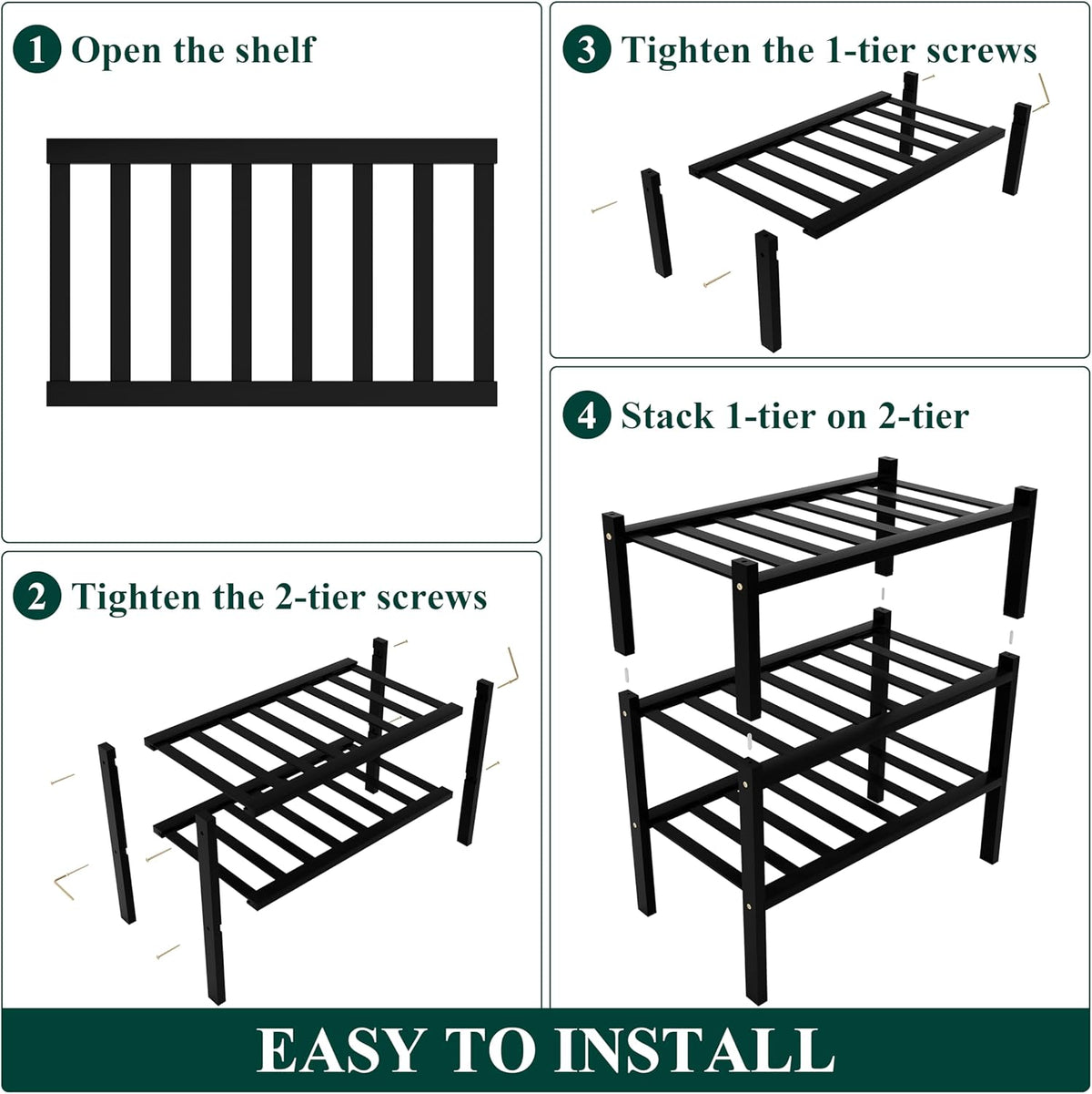 Smiry Shoe Rack, 3 Tier Small Bamboo Shoe Organizer, Stackable Free Standing Wooden Shoe Storage Shelf for Closet, Entryway, Front Door Entrance, Black