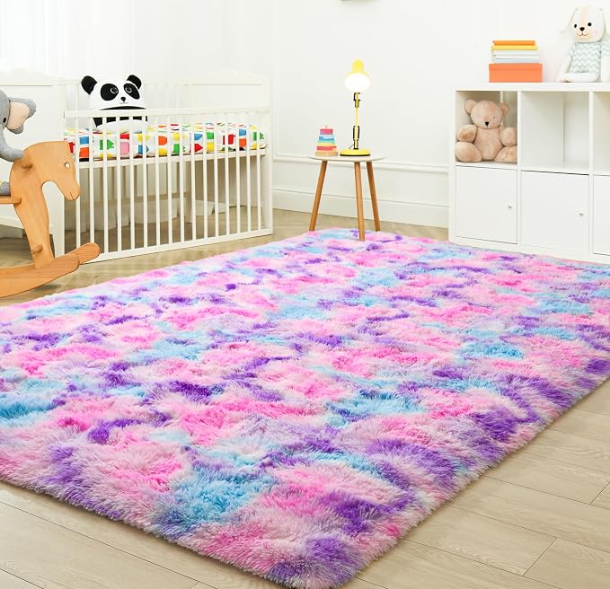 Tepook Soft Rainbow Rug for Girls Room 6x9 Feet, Cute Fluffy Girls Bedroom Area