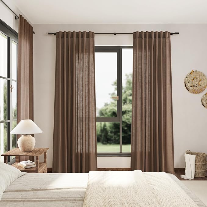 Caramel Brown Linen Curtains 96 Inches Long
