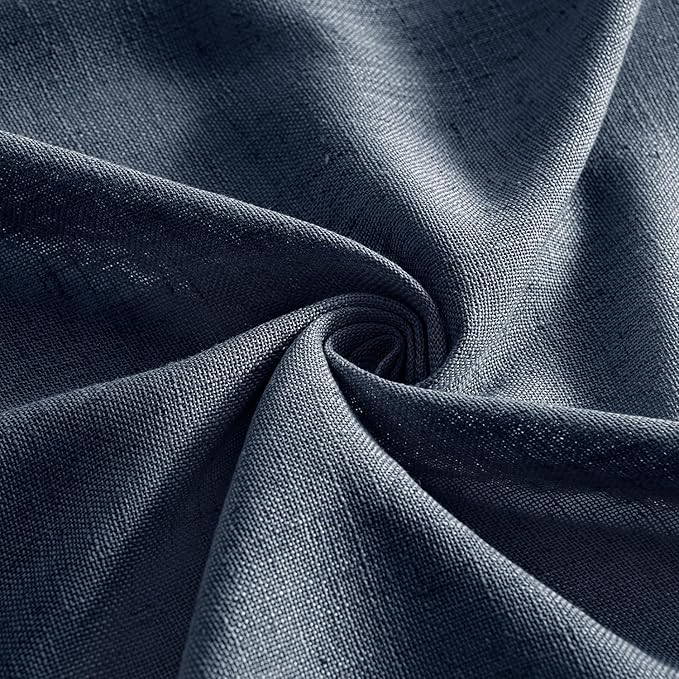 MIULEE Navy Blue Linen Curtains 96 Inch Length 2 Panels