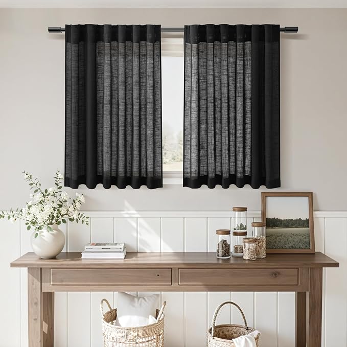 Nanspring Short Linen Curtains 36 Inch Length
