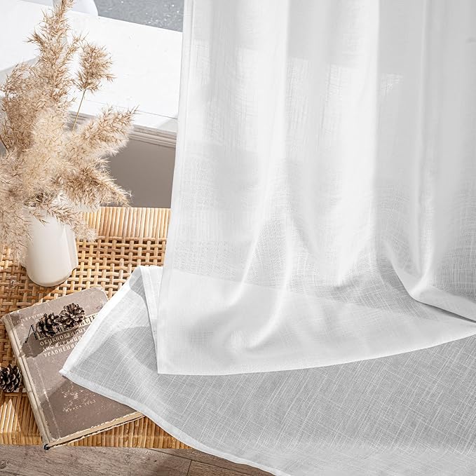 MIULEE White Linen Curtains 90 Inches Long 2 Panels