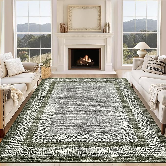 GarveeHome Modern Geometric Area Rug 5x7 Distressed Bordered Rug Washable Non