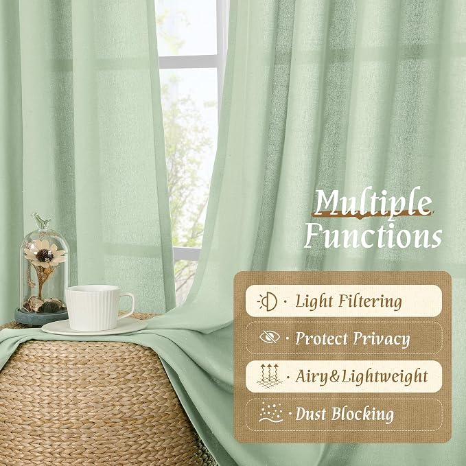 LAMIT Natural Linen Curtains for Bedroom, 72 Inch Faux Linen Textured Light
