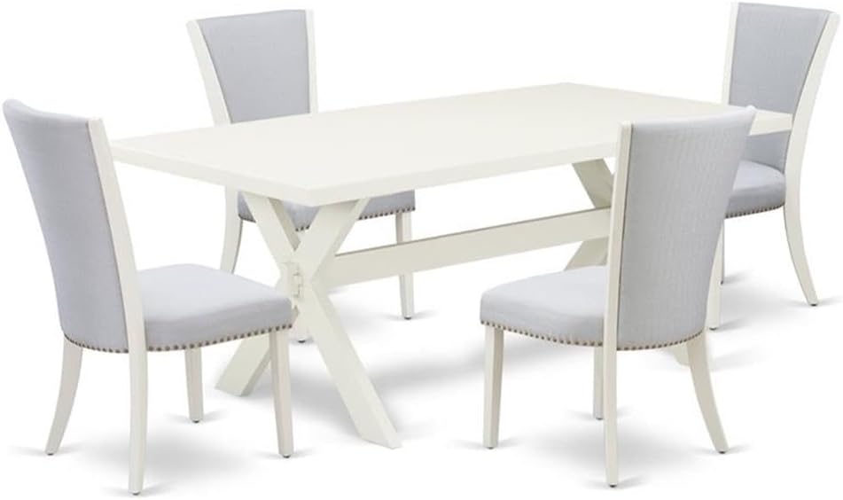 East West Furniture X027VE005-5 5 Piece Dining Room Table Set Includes a Rectangle Kitchen Table with X-Legs and 4 Grey Linen Fabric Parsons Dining Chairs, 40x72 Inch, Multi-Color