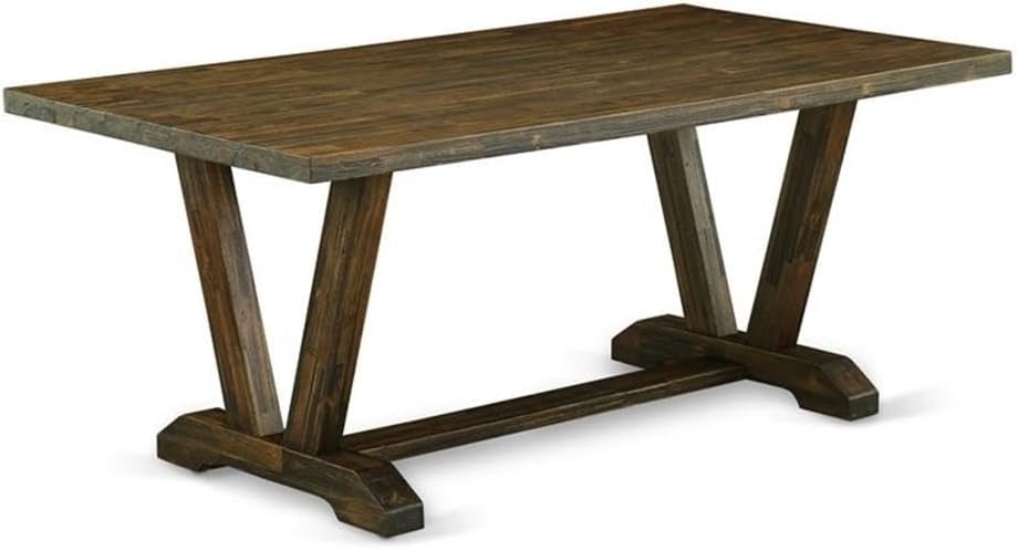 East West Furniture V777VE721-6 6 Piece Dining Table Set Contains a Rectangle Dining Room Table with V-Legs and 4 Blue Color Linen Fabric Parson Chairs with a Bench, 40x72 Inch, Multi-Color