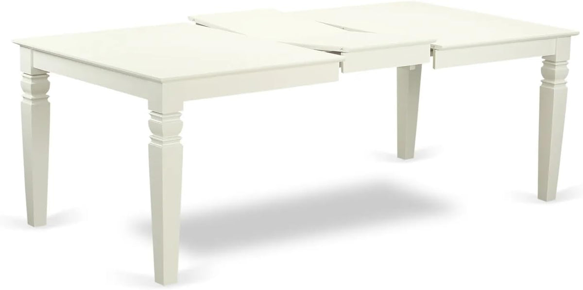 East West Furniture LGDA7-LWH-24 7 Piece Dining Set Includes a Rectangle Kitchen Table with Butterfly Leaf and 6 Polyester Fabric Upholstered Chairs, 42x84 Inch, linen white