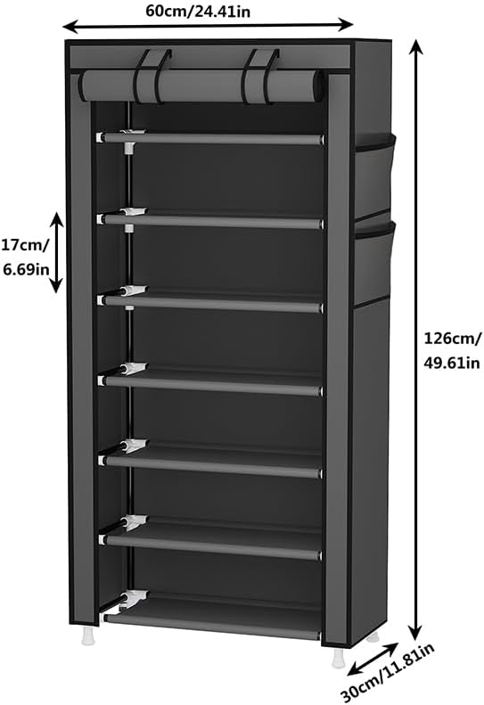 Calmootey 7 Tier Shoe Rack Organizer,Portable Shoe Shelf with Nonwoven Fabric Cover for Closet Hallway,Bedroom,Entryway,Grey