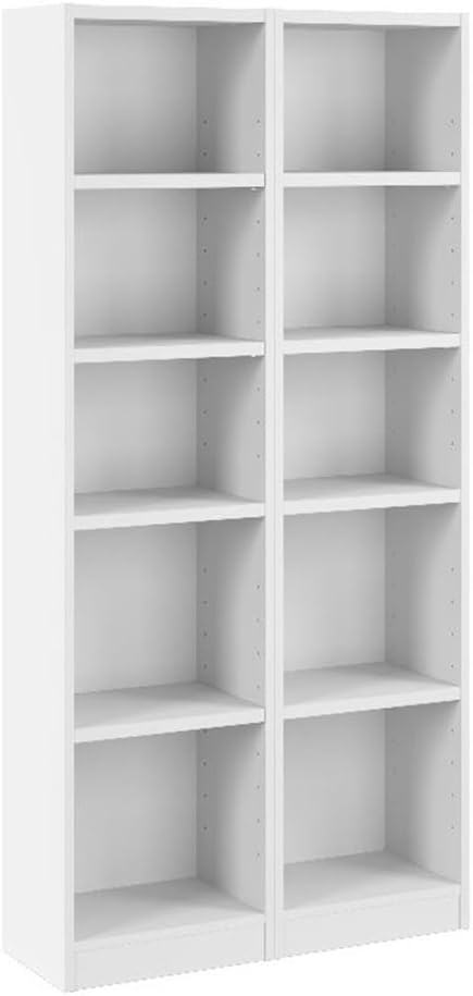 Bush Furniture Universal 17W Narrow 5 Shelf Bookcase in White - Set of 2, Matching Skinny Bookshelves for Home Office or Living Room Storage