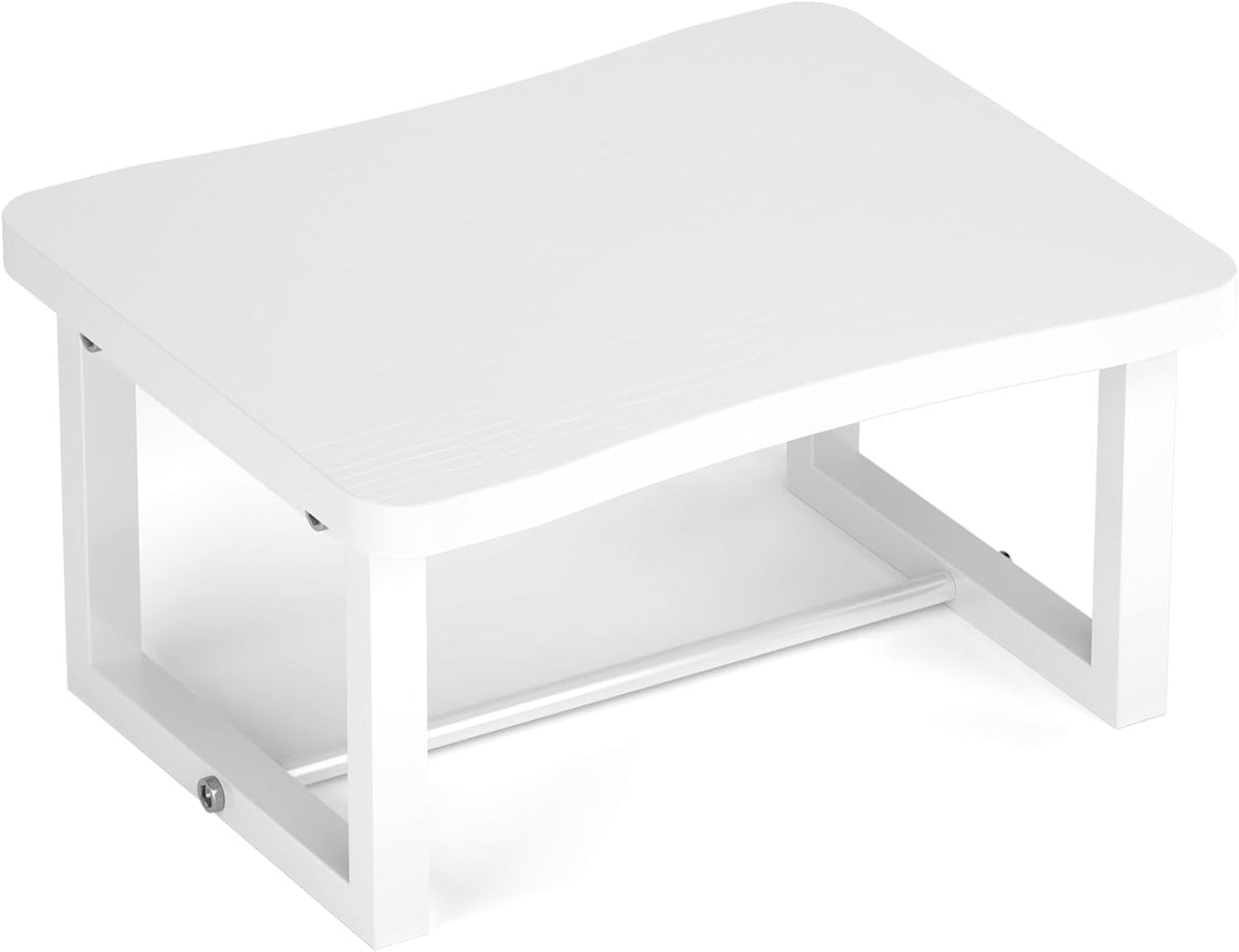 Wooden Step Stool with 500 Pounds, Wide Bed Step Stool for Adults，Wood White Step Stool&Stable Solid Metal Frame for Kitchen, Bedroom, Living Room, Bathroom
