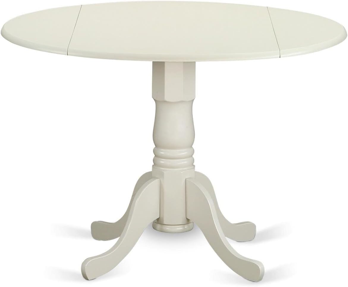 East West Furniture DLSI5-WHI-15 5 Piece Kitchen Table & Chairs Set Includes a Round Dining Room Table with Dropleaf and 4 Baby Blue Linen Fabric Parsons Chairs, 42x42 Inch, Linen White