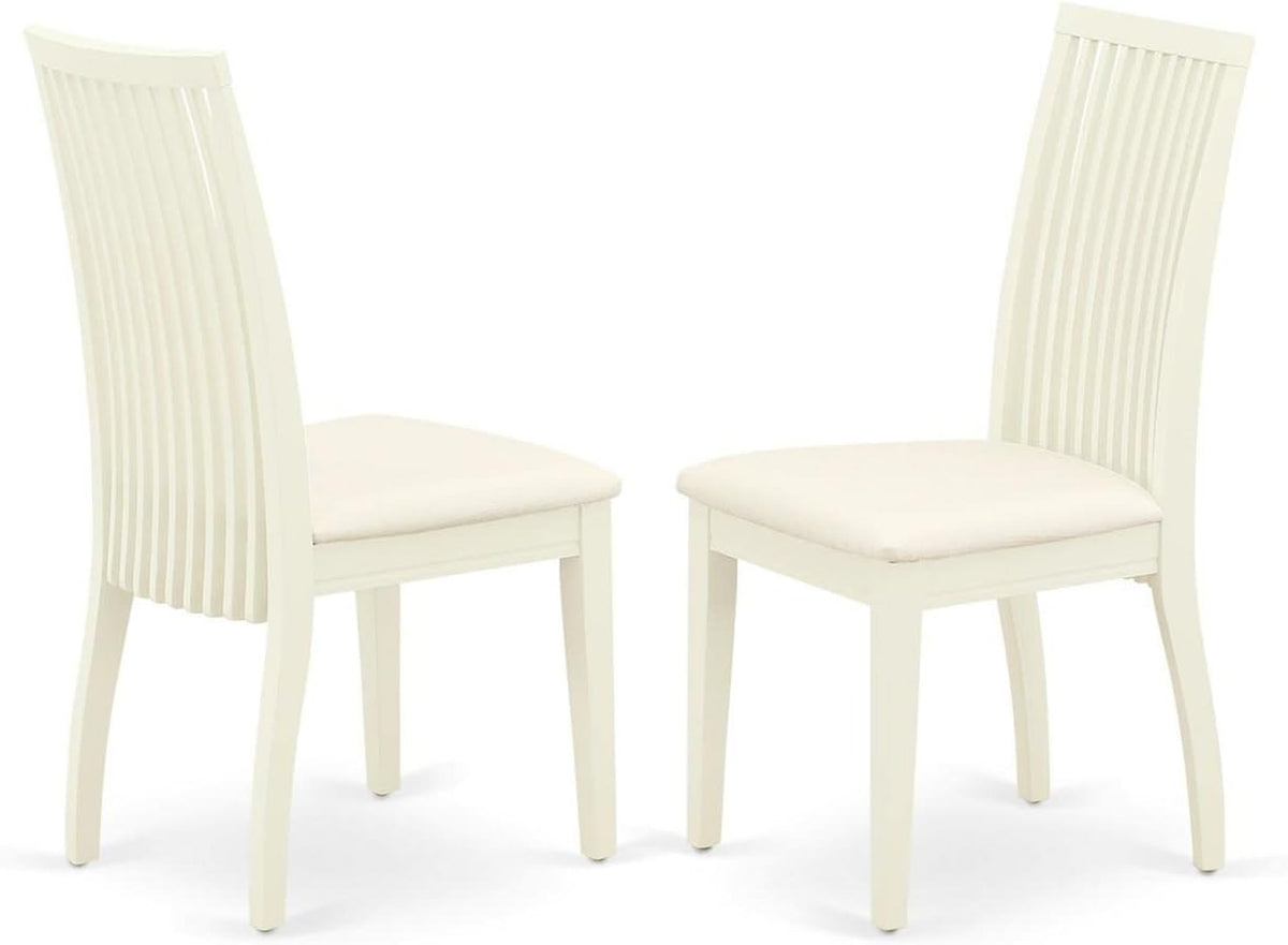East West Furniture SHIP5-WHI-C 5 Piece Dining Room Furniture Set Includes a Round Kitchen Table with Pedestal and 4 Linen Fabric Upholstered Dining Chairs, 42x42 Inch, Linen White
