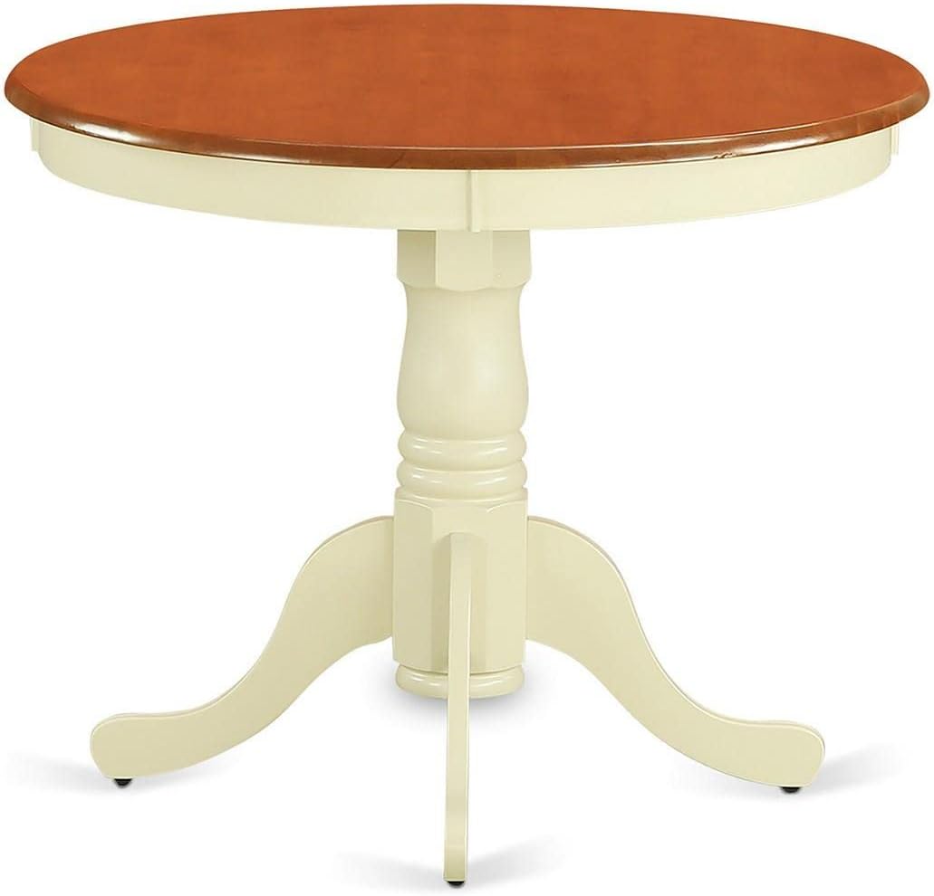 East West Furniture ANTI5-WHI-W 5 Piece Modern Dining Table Set Includes a Round Kitchen Table with Pedestal and 4 Dining Chairs, 36x36 Inch, Buttermilk & Cherry