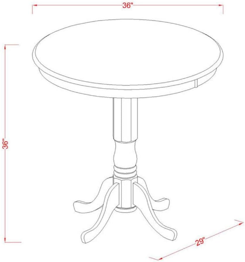 East West Furniture JACF3-OAK-W 3 Piece Counter Height Dining Set for Small Spaces Contains a Round Wooden Table with Pedestal and 2 Kitchen Chairs, 36x36 Inch, Oak