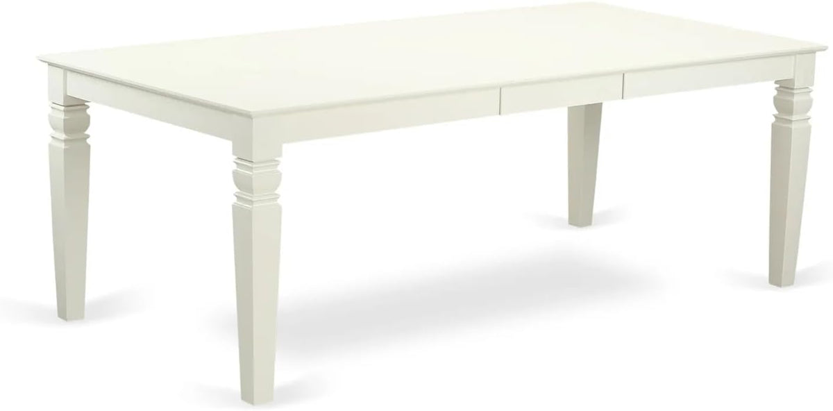 East West Furniture LGDA7-LWH-24 7 Piece Dining Set Includes a Rectangle Kitchen Table with Butterfly Leaf and 6 Polyester Fabric Upholstered Chairs, 42x84 Inch, linen white