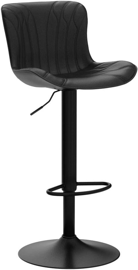 YOUNIKE Black Bar Stools Set of 2 Upholstered Modern Swivel Counter Height Bar Chair with Back Adjustable Kitchen Island Tall Faux Leather Padded Barstools Metal Breakfast