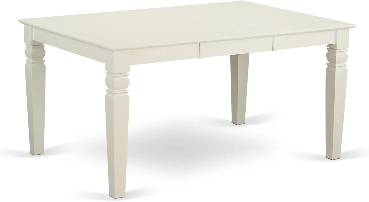 East West Furniture LGDA5-LWH-23 5 Piece Dining Set Contains a Rectangle Kitchen Table with Butterfly Leaf and 4 Polyester Fabric Upholstered Chairs, linen white