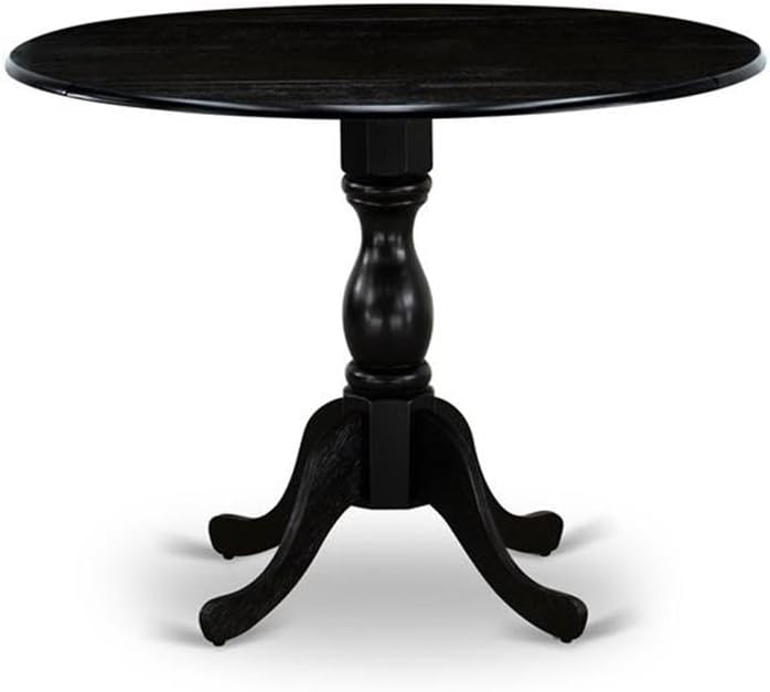 East West Furniture DLMZ3-AB6-06 3 Piece Modern Dining Table Set Contains a Round Wooden Table with Dropleaf and 2 Shitake Linen Fabric Parsons Dining Chairs, 42x42 Inch, Wirebrushed Black