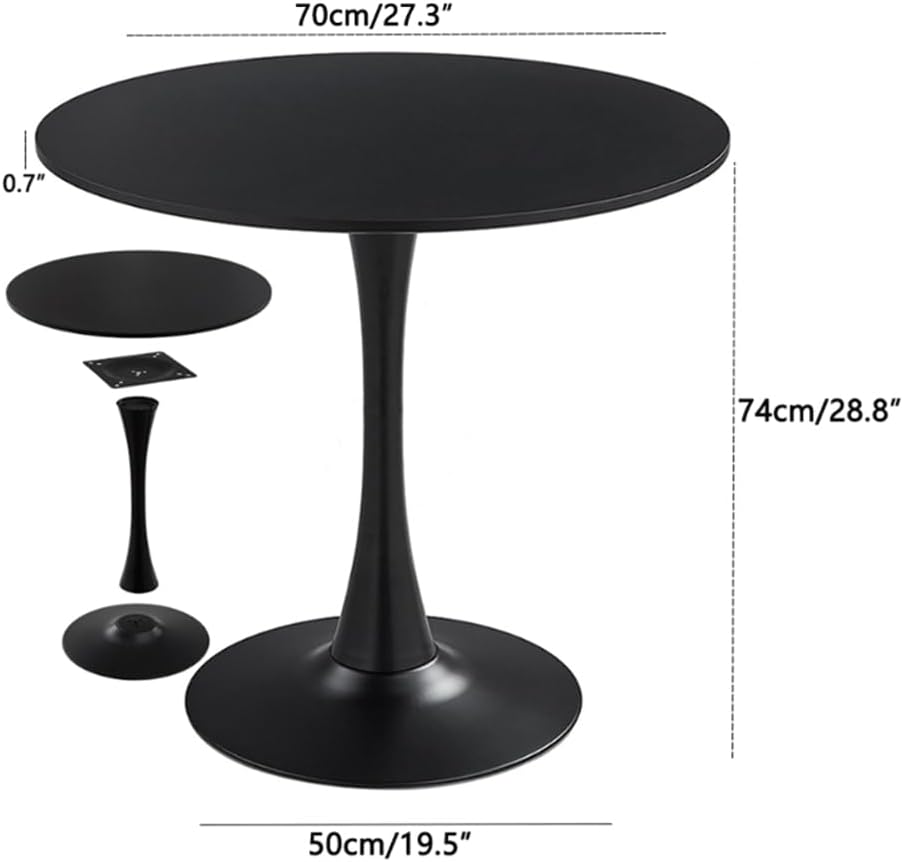 27.3" Tulip Dining Table, Black, Perfect for 2-4 People, Mid-Century Modern Style, Round MDF Top with Sturdy Base for Dining Room, Living Room, Cafe