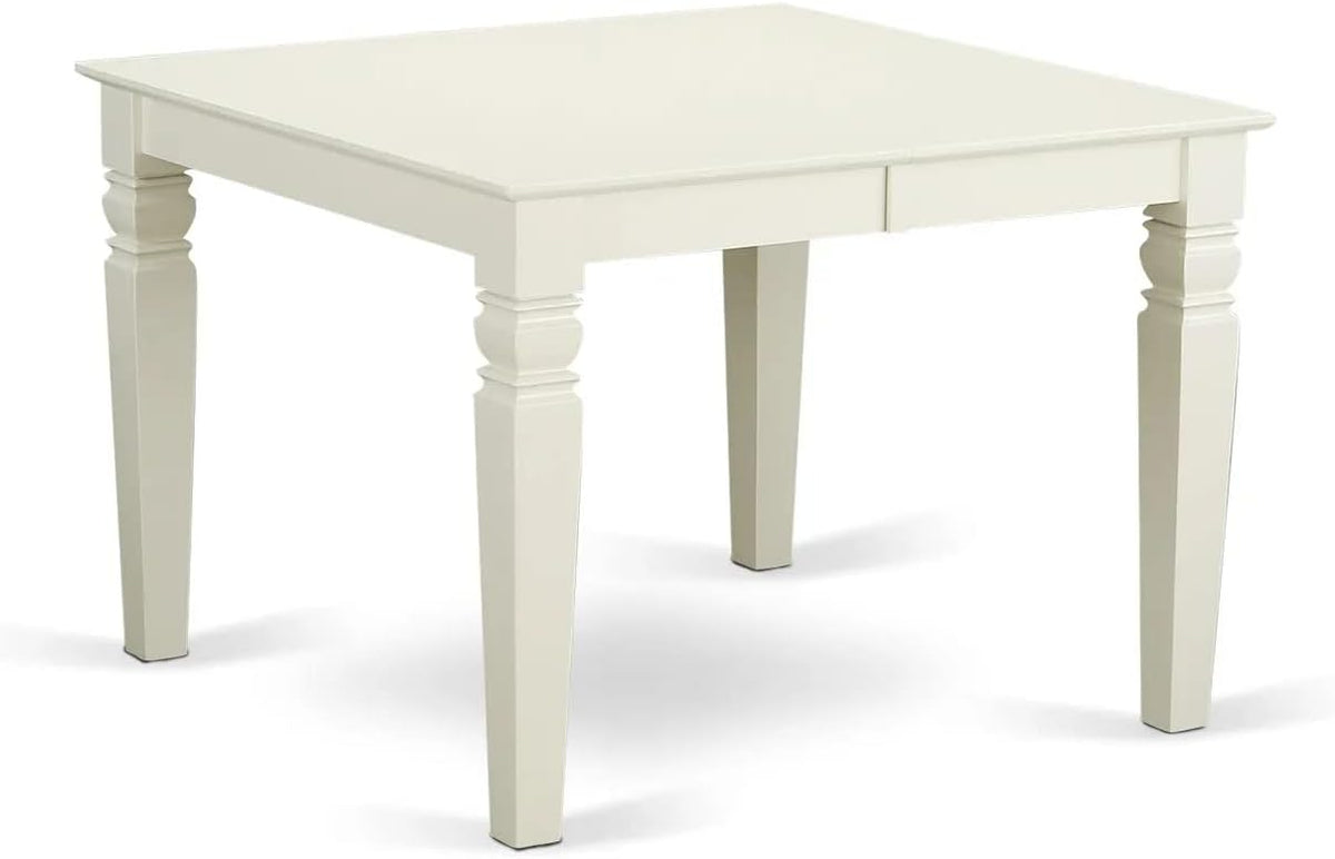 East West Furniture LGDA7-LWH-12 7 Piece Dining Set Includes a Rectangle Kitchen Table with Butterfly Leaf and 6 Polyester Fabric Upholstered Chairs, linen white