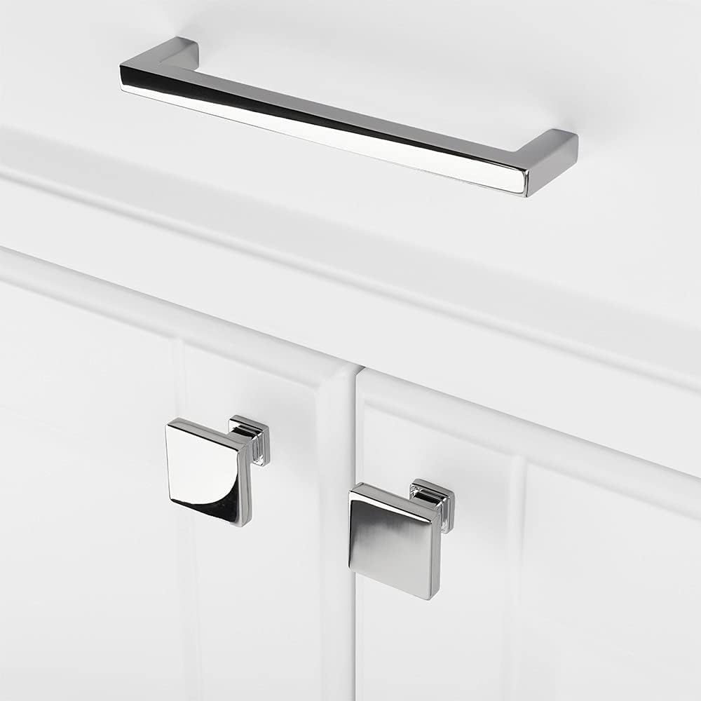 KOOFIZO 30 Pack Polished Chrome Cabinet Knobs Chrome Drawer Knobs K08 Square Single Hole Cabinet Pulls for Cabinets Drawer Dresser Cupboard Bedroom Closet Bathroom Vanity