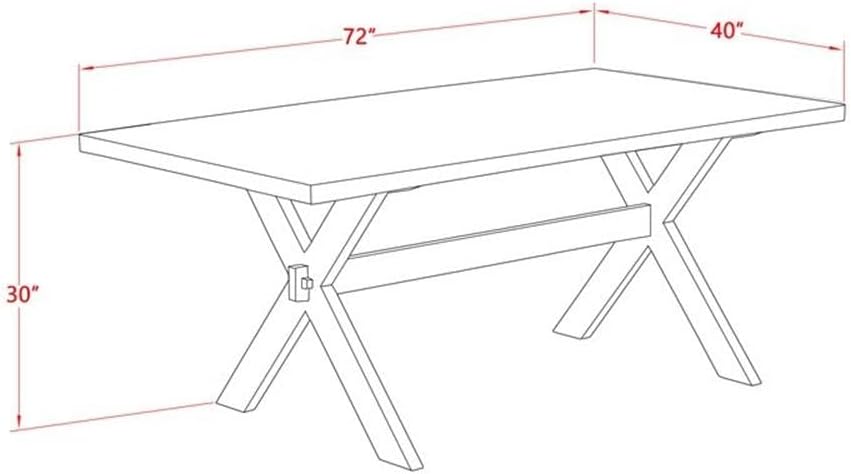 East West Furniture X777VE721-6 6 Piece Dining Set Contains a Rectangle Dining Room Table with X-Legs and 4 Blue Color Linen Fabric Parson Chairs with a Bench, 40x72 Inch, Multi-Color