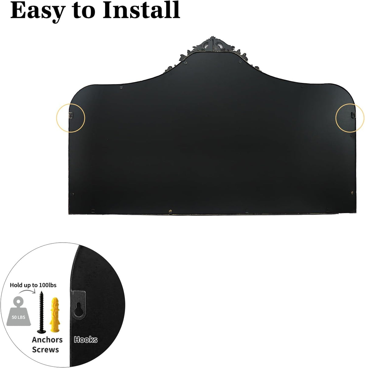 G-LEAF Vintage Baroque Mirror 48"X30", Victorian Antique Mirror with Black Brush Gold Ornate Metal Frame for Fireplace Entryway Living Room Hallway Bathroom
