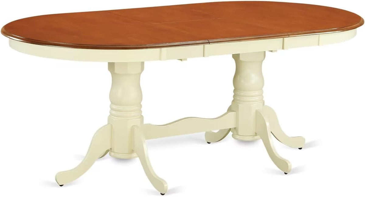 East West Furniture PLAV7-WHI-W 7 Piece Dining Set Consist of an Oval Dining Room Table with Butterfly Leaf and 6 Wood Seat Chairs, 42x78 Inch, Buttermilk & Cherry