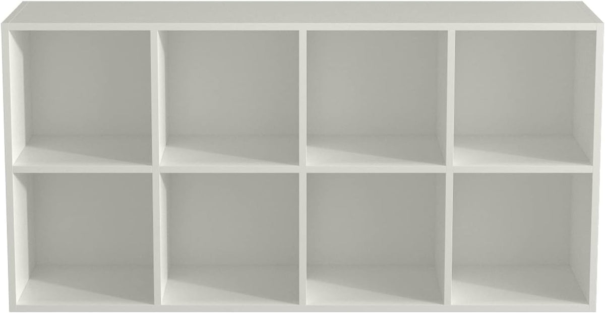 8-Cube Storage Shelf Bookcase - Wooden 4-Tier Floor Standing Open Bookshelf, Modern TV Stand up to 55 Inchs for Home and Office, Warm White