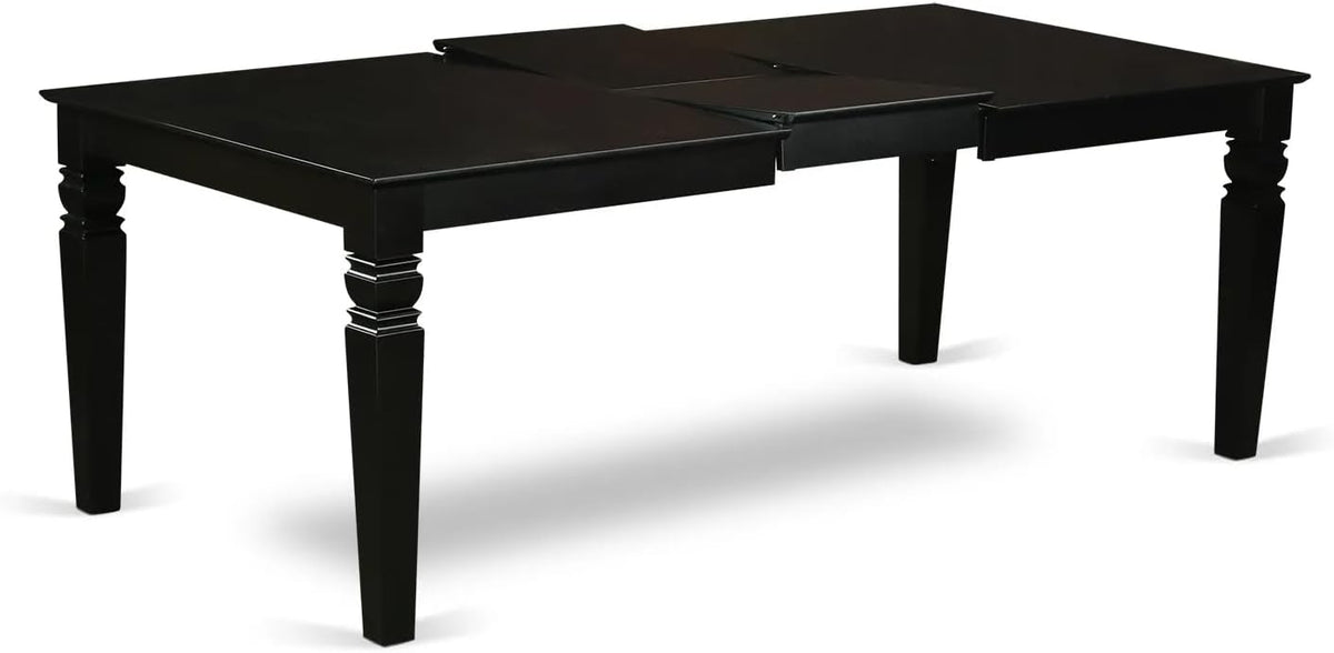 East West Furniture LGDA7-BLK-12 7 Piece Dinette Set Contains a Rectangle Kitchen Table with Butterfly Leaf and 6 Polyester Fabric Parson Dining Chairs, 42x84 Inch, Black