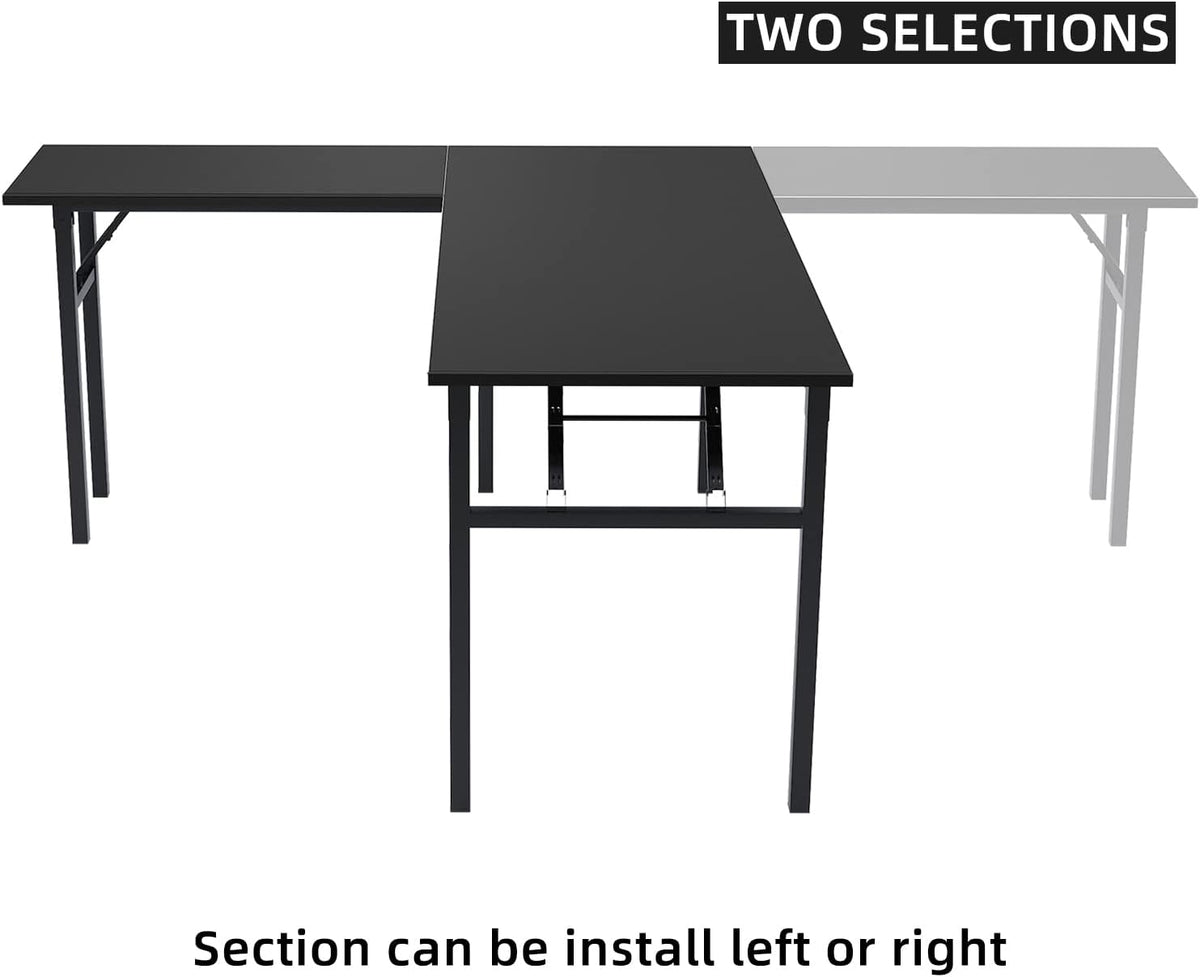 DlandHome Reversible L-Shaped Desk Large Corner Desk Folding Table Computer Desk Home Office Table Computer Workstation,Black-N