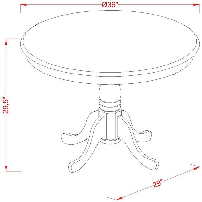East West Furniture ANTI5-OAK-W 5 Piece Dining Room Table Set Includes a Round Wooden Table with Pedestal and 4 Kitchen Dining Chairs, 36x36 Inch, Oak