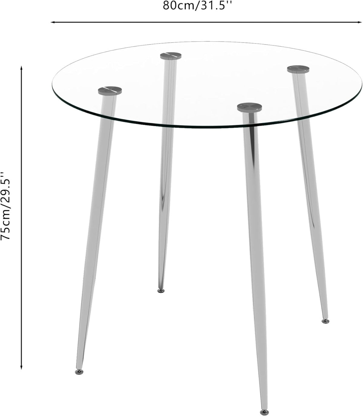 Tempered Glass Dining Table 32 inch Round Kitchen Table with Silver Metal Legs Modern Dinner Table for Dining Room Kitchen Small Space