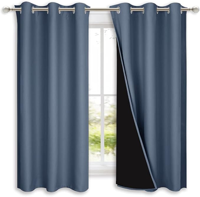 NICETOWN 100% Blackout Window Curtain Panels, Stone Blue, 2 Pieces, Heat and