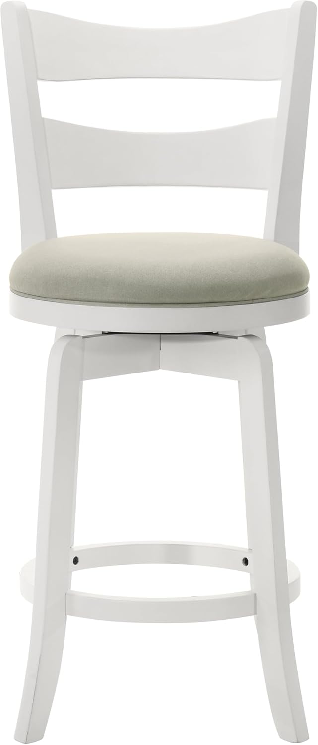 Armen Living Blair 26 in. Matte White Counter Height Rubberwood Swivel Barstool with Fog Fabric Seat
