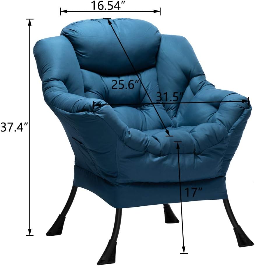 HollyHOME Modern Fabric Large Lazy Accent Chair, Oversized Comfy Reading Lounge Chair, Thick Padded Cozy With Armrest, Steel Frame Leisure Sofa for Living Room, Bedroom, Dorm, Navy Blue