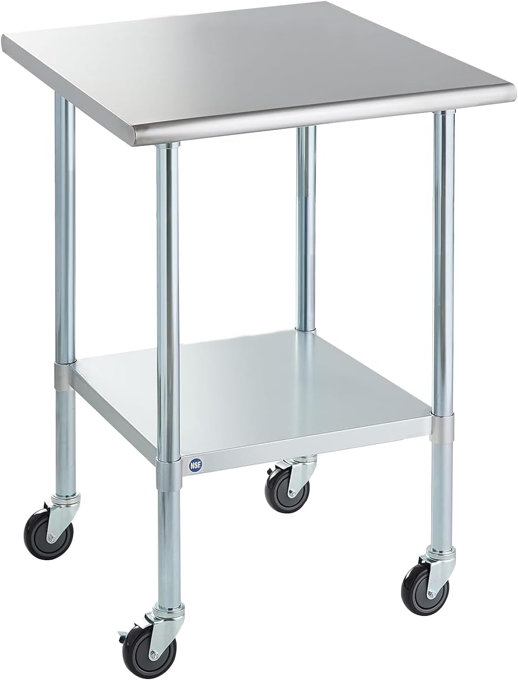 ROCKPOINT Stainless Steel Table for Prep & Work with Caster Wheels 30x30 Inches, NSF Commercial Heavy Duty Table with Undershelf and Legs for Restaurant, Home and Hotel