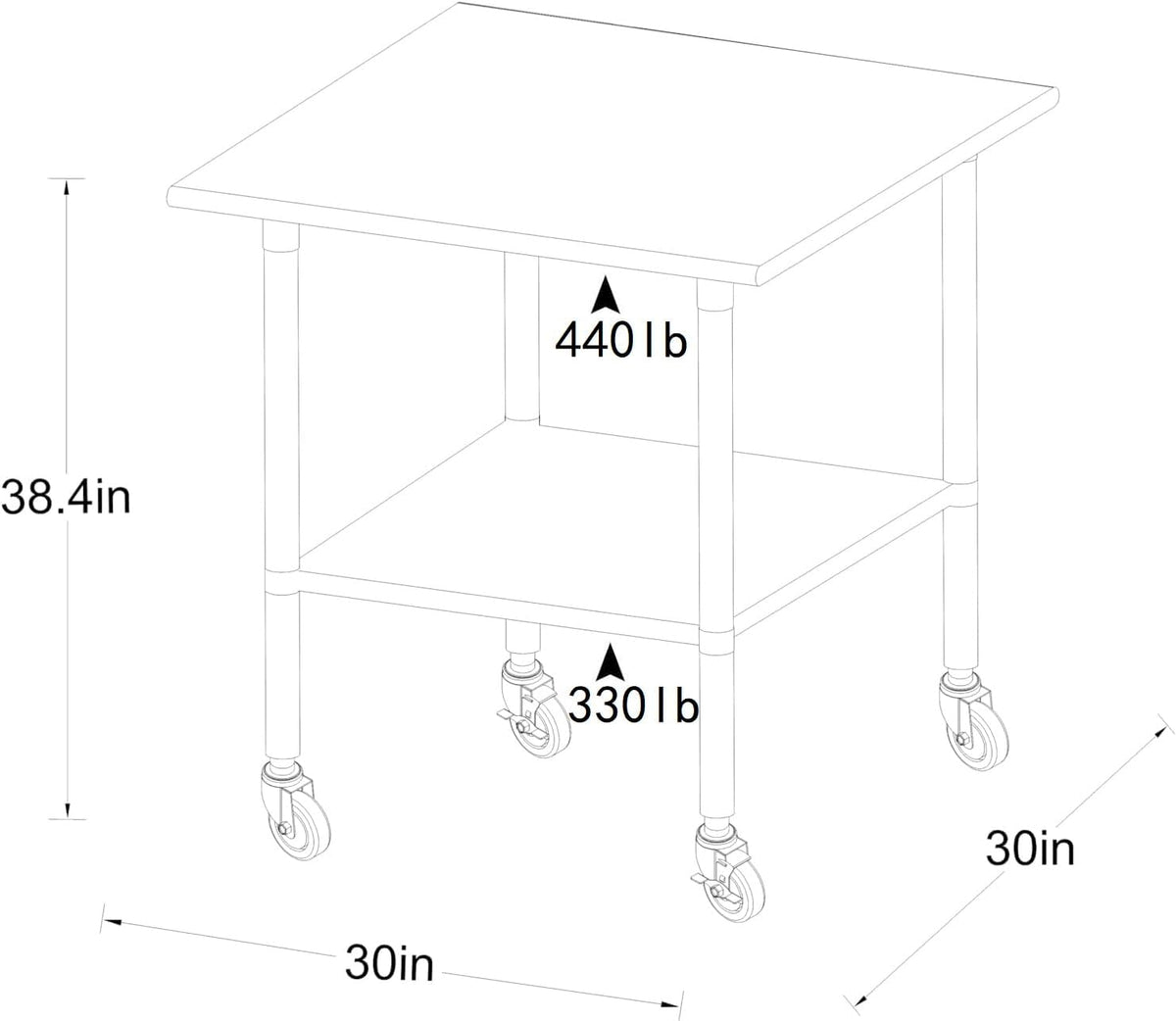 ROCKPOINT Stainless Steel Table for Prep & Work with Caster Wheels 30x30 Inches, NSF Commercial Heavy Duty Table with Undershelf and Legs for Restaurant, Home and Hotel