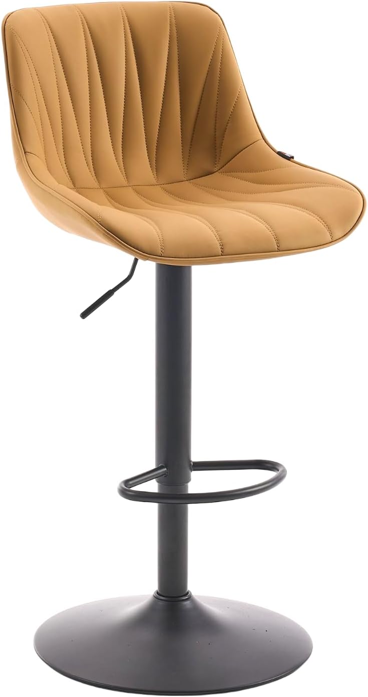 YOUNIKE Saffron Bar Stools Set of 2, Tan Swivel Barstools for Kitchen Island, Adjustable Leather Padded Bar Chairs with Back, Modern Counter Height Stools with 300LBS Support
