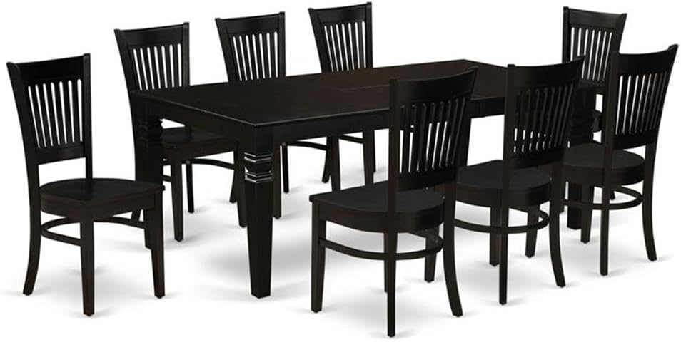 East West Furniture LGVA9-BLK-W 9 Piece Kitchen Table & Chairs Set Includes a Rectangle Dining Room Table with Butterfly Leaf and 8 Solid Wood Seat Chairs, 42x84 Inch, Black