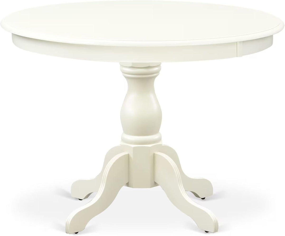 East West Furniture HBGR3-LWH-W 3 Piece Kitchen Table Set for Small Spaces Contains a Round Dining Table with Pedestal and 2 Dining Room Chairs, 42x42 Inch, Linen White