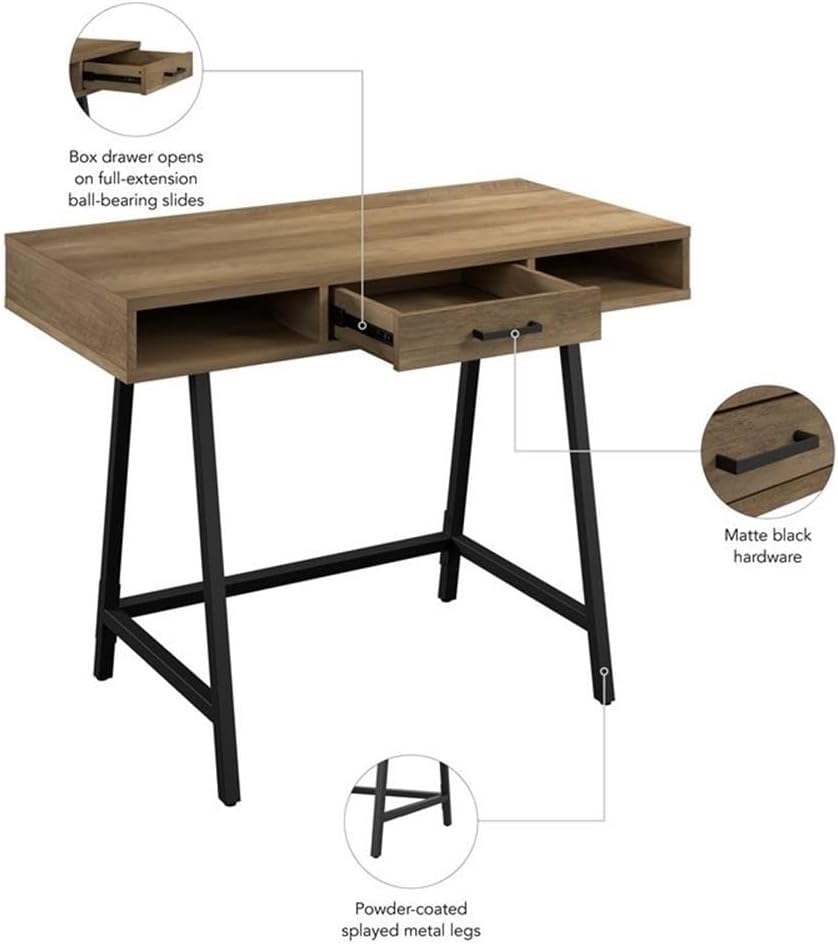 Bush Furniture Steele 40W Writing Desk in Reclaimed Pine | Computer Table for Home Office Workspace