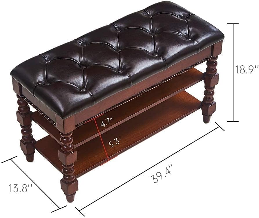 Shoe Storage Bench, Entryway Shoe Rack with Leather Seat 2-Tier Lift-top Organizer Wooden Bench for Foyer Bedroom Living Room Accent Furniture (39.4'')