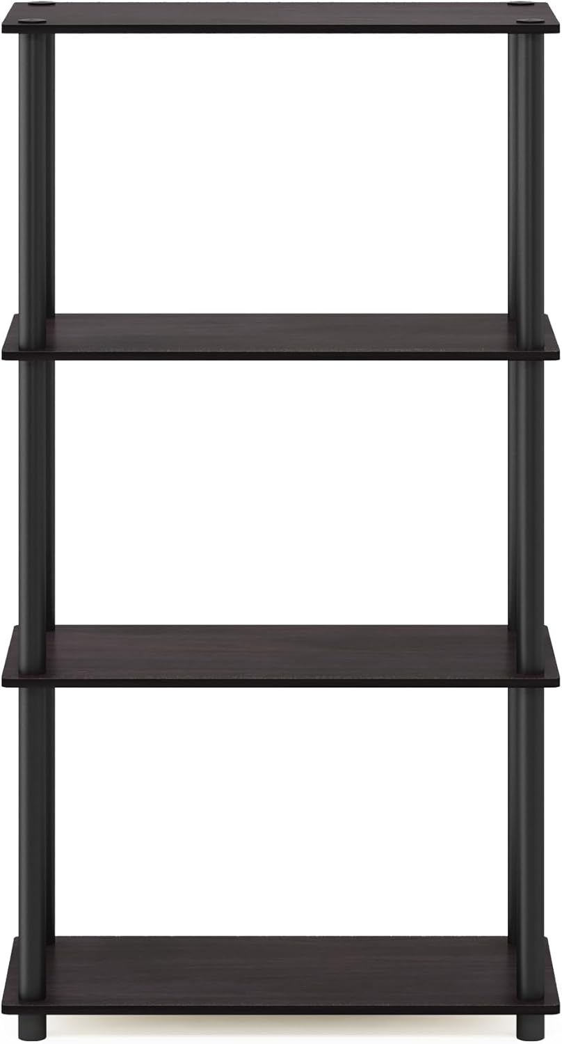 Furinno Turn-N-Tube 4-Tier Multipurpose Shelf Display Rack, Round Tubes, Dark Walnut