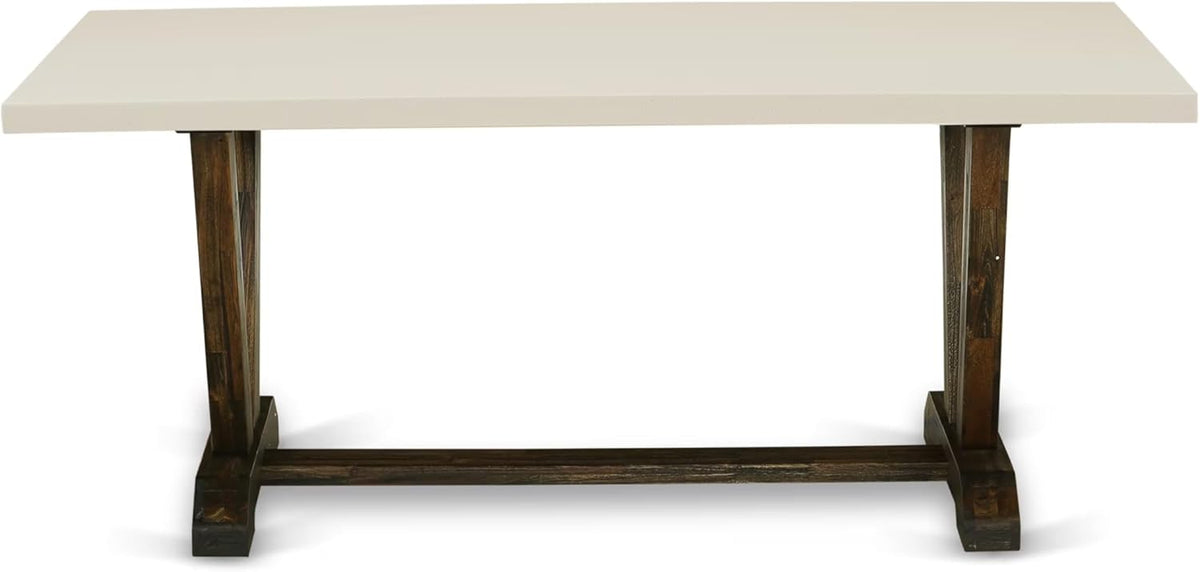 East West Furniture V727VE721-5 5 Piece Modern Dining Table Set Includes a Rectangle Wooden Table with V-Legs and 4 Blue Color Linen Fabric Upholstered Chairs, 40x72 Inch, Multi-Color