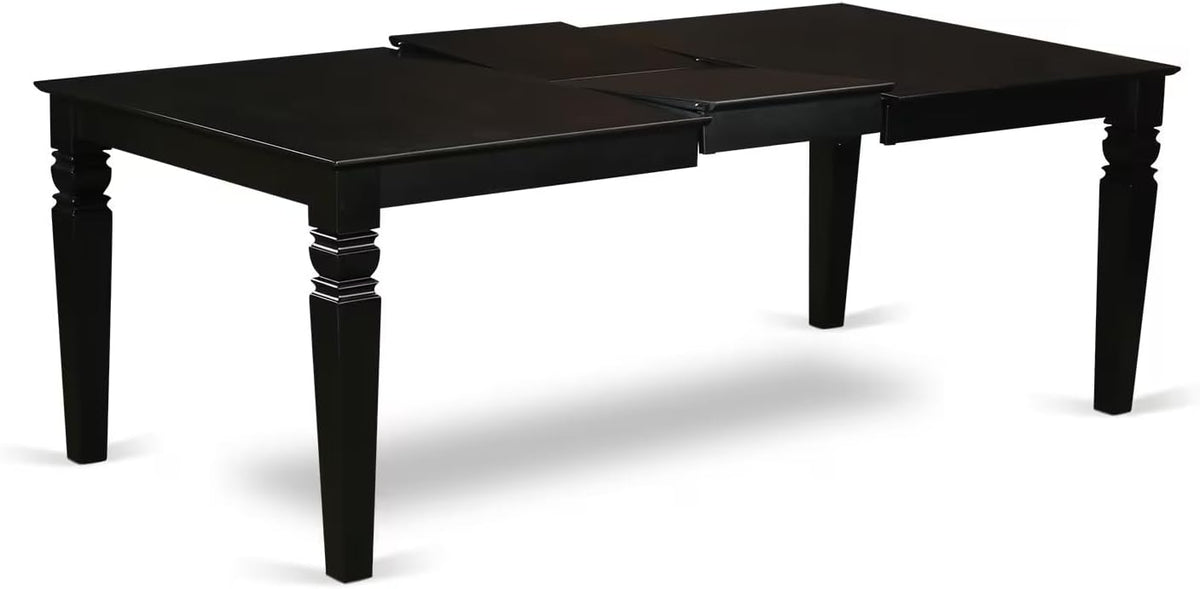 East West Furniture LGVA7-BLK-C 7 Piece Modern Dining Table Set Consist of a Rectangle Wooden Table with Butterfly Leaf and 6 Linen Fabric Kitchen Dining Chairs, 42x84 Inch, Black