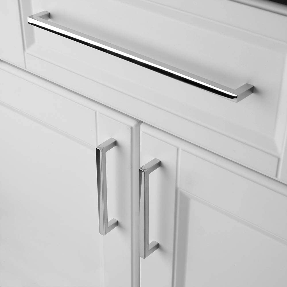 KOOFIZO Solid Square Bar Cabinet Handle - Chrome Furniture Pull, 12.6 Inch/320mm Screwhole Distance, Pack of 5 for Kitchen Cupboard Door, Bedroom Dresser Drawer, Bathroom Wardrobe Hardware